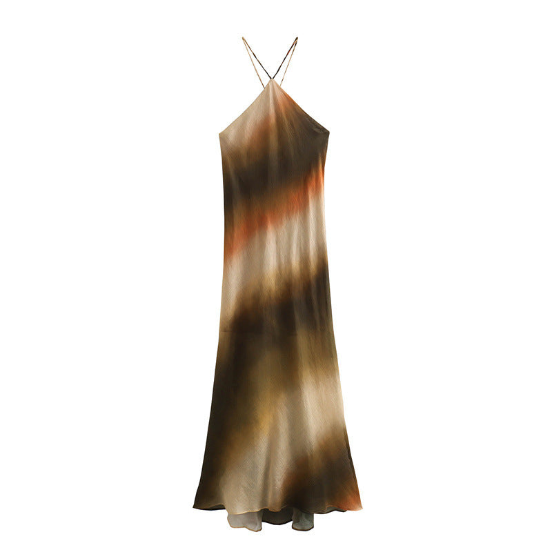 olivia rodrigo costume 2024 Summer New Women's Fashion Casual Cotton and Linen Tie-Dye Hanging Collar Dress
