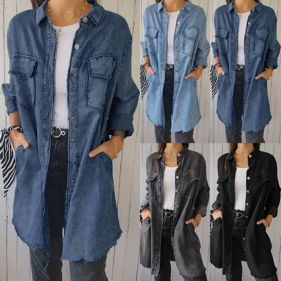 concert outfit 2024 Ins Street Style Autumn Fashion Loose Lapel Women's Denim Coat 9771