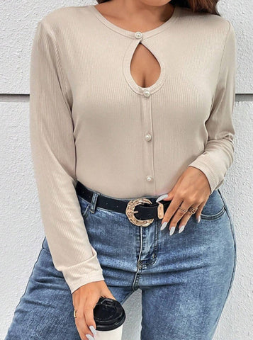 Sonicelife-Cross-Border Sexy Hollow Button Winter Top