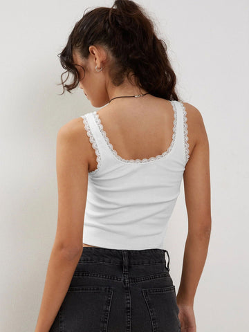 Sonicelife-White Tank Lace Sleeveless Crop Top