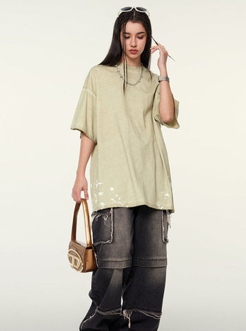 Sonicelife-Splashed Ink Printed Short Sleeved Loose Shirt