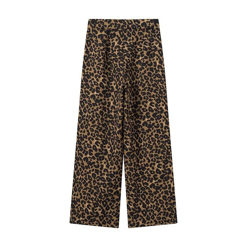 Style Women's Clothing French Fashion All-Match Casual Leopard Print Straight Wide Leg Long