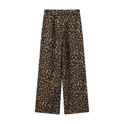 Style Women's Clothing French Fashion All-Match Casual Leopard Print Straight Wide Leg Long