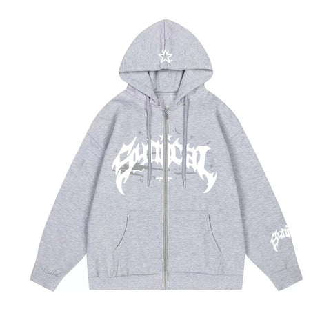 Sonicelife Letter Star Print Contrast Color Oversized Hoodie