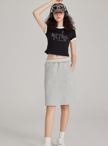 Sonicelife-Black Printed Round Collar Short-Sleeved Top