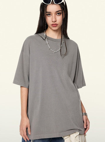 Sonicelife-Gray Trendy Vintage Short-Sleeved Loose T-Shirt