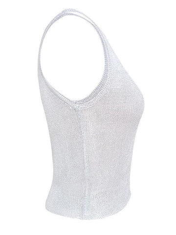 Sonicelife-Semi Sheer Metallic Tank Top