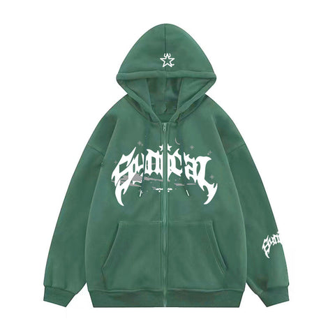 Sonicelife Letter Star Print Contrast Color Oversized Hoodie