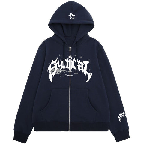 Sonicelife Letter Star Print Contrast Color Oversized Hoodie