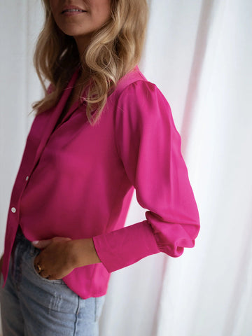 Sonicelife-Pink Women Loose Button Down Long Sleeve Shirt