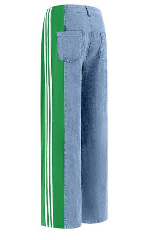dti outfits 2024 Women's New Casual Fashion All-Match High Waist Stretch Contrast Color Knitted Stitching Denim Straight Trousers