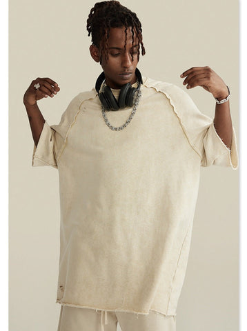 Sonicelife-Spring Beige Basic Plain Oversized Shirt