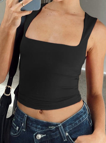 Sonicelife-Basic Square Neck Sleeveless Tank Top