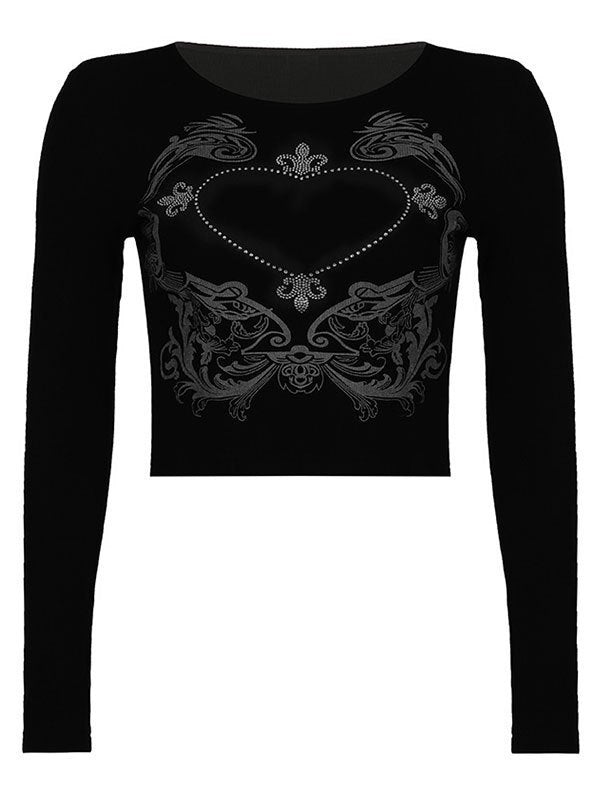 INS round Neck Skull Printed Short Long Sleeve Personalized Street Style Top Y2k2024