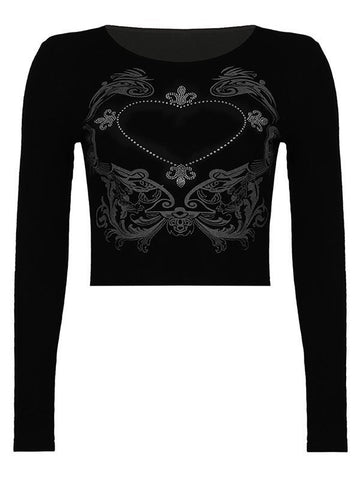 INS round Neck Skull Printed Short Long Sleeve Personalized Street Style Top Y2k2024