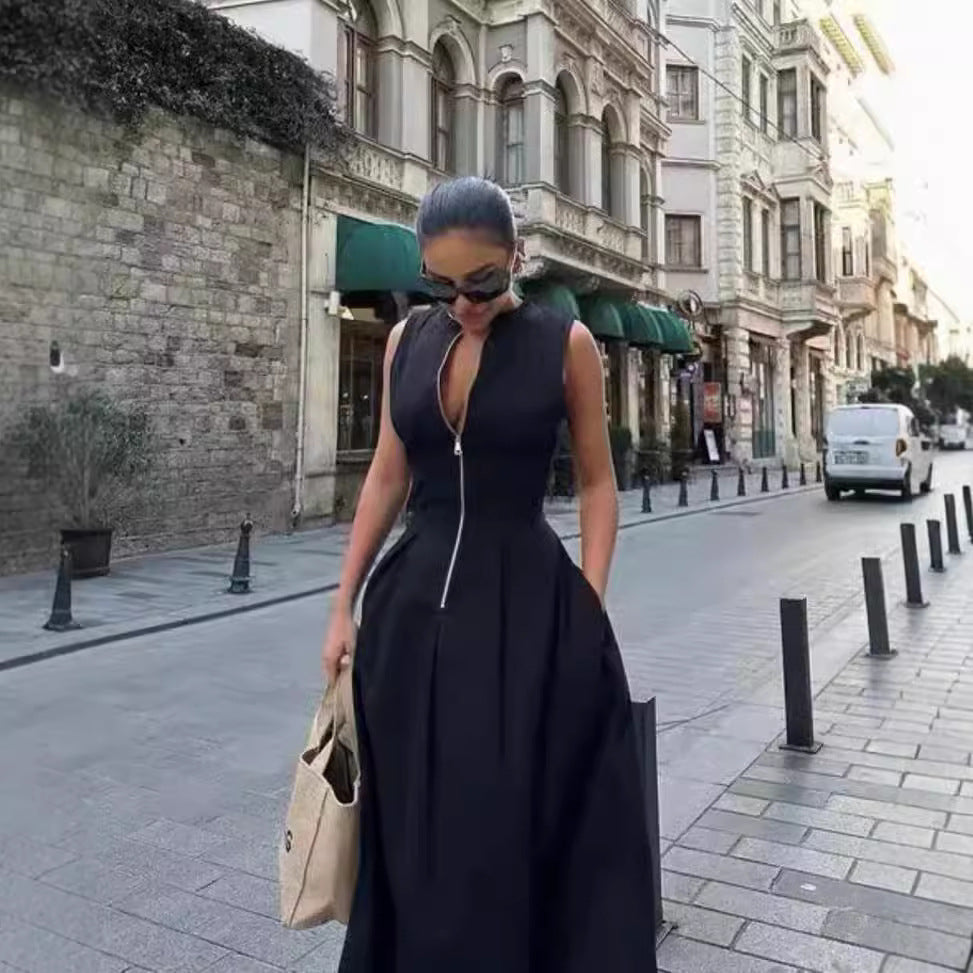 dress to impress outfits New Women's Fashionable round Neck Sleeveless Waist Dress