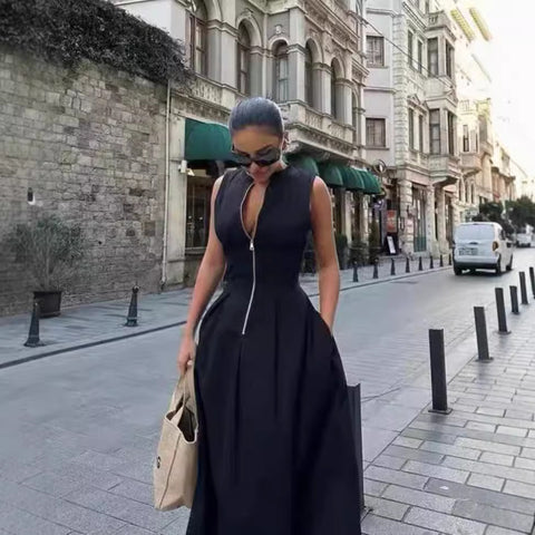 dress to impress outfits New Women's Fashionable round Neck Sleeveless Waist Dress
