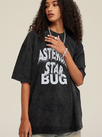 Sonicelife-Black Casual Asteroid Letter Printed Shirt