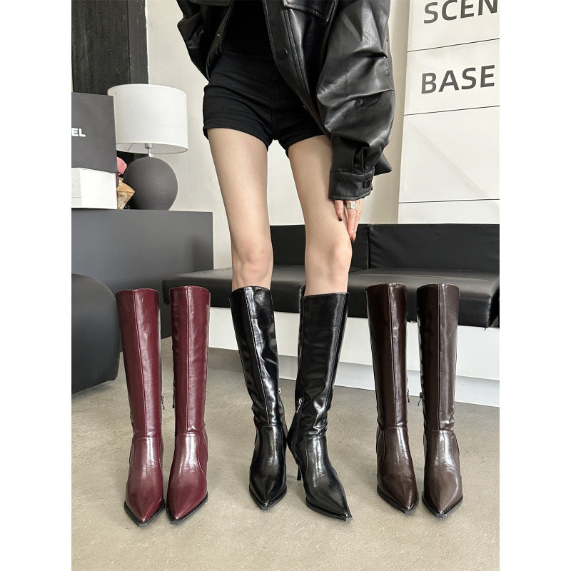 frat outfits Style Simple Retro Pointed Brown Stiletto Heel Martin Boots Thin Boots Pile Boots Women's Boots High Heel Boots