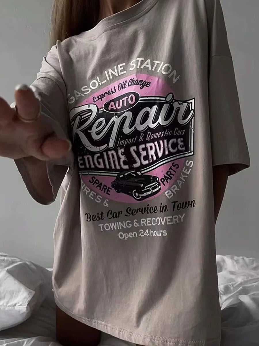 Sonicelife-Retro Vintage Heavy Half Sleeve Loose Shirt