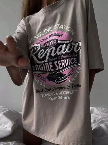 Sonicelife-Retro Vintage Heavy Half Sleeve Loose Shirt
