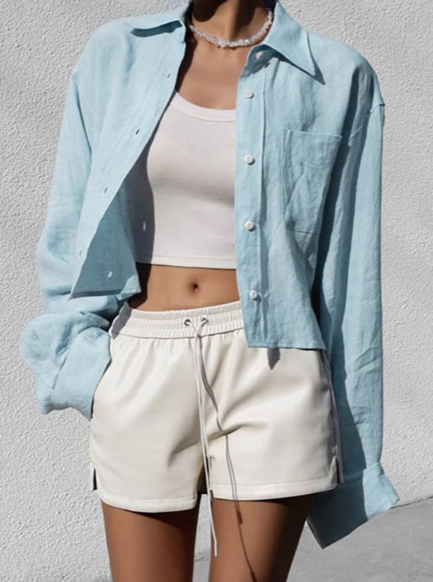 Sonicelife-Casual Collared Long-Sleeved Top