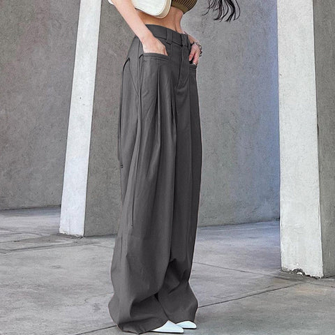 Sonicelife 2024 New Fashion Woman Bottom Elegant Cross Over Pleated Tailored Pants