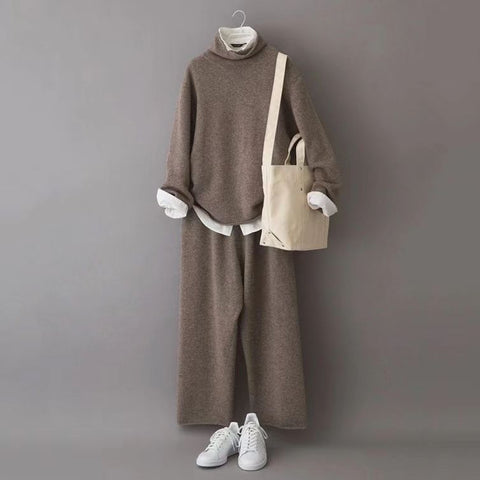 y2k outfits Simple Fashion and Warm Loose Elegant Women's Half Turtleneck Knitted Wide Leg Pants Two-Piece Suit