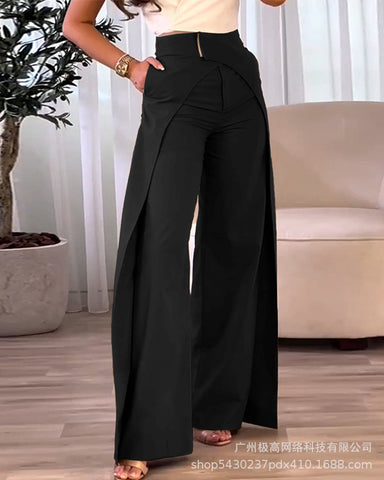 business casual outfits woman New Cross-Design Casual Wide-Leg Pants