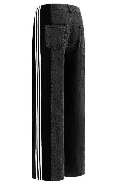 dti outfits 2024 Women's New Casual Fashion All-Match High Waist Stretch Contrast Color Knitted Stitching Denim Straight Trousers
