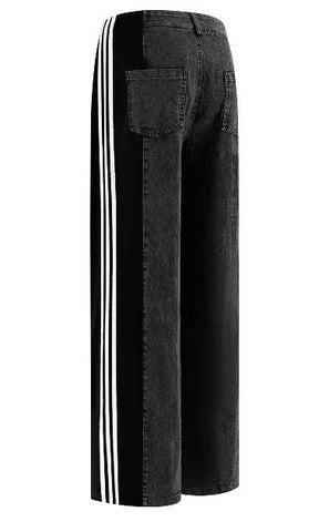dti outfits 2024 Women's New Casual Fashion All-Match High Waist Stretch Contrast Color Knitted Stitching Denim Straight Trousers