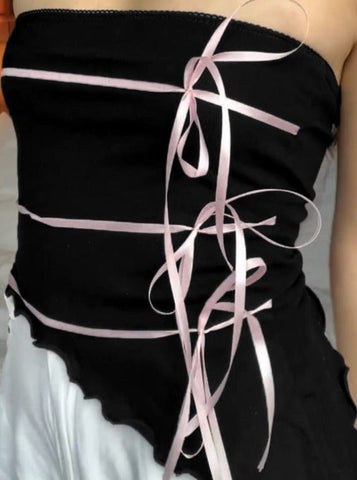 Sonicelife-Pink Strappy Bow Design Tube Top
