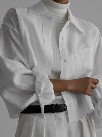 Sonicelife-Casual Collared Long-Sleeved Top