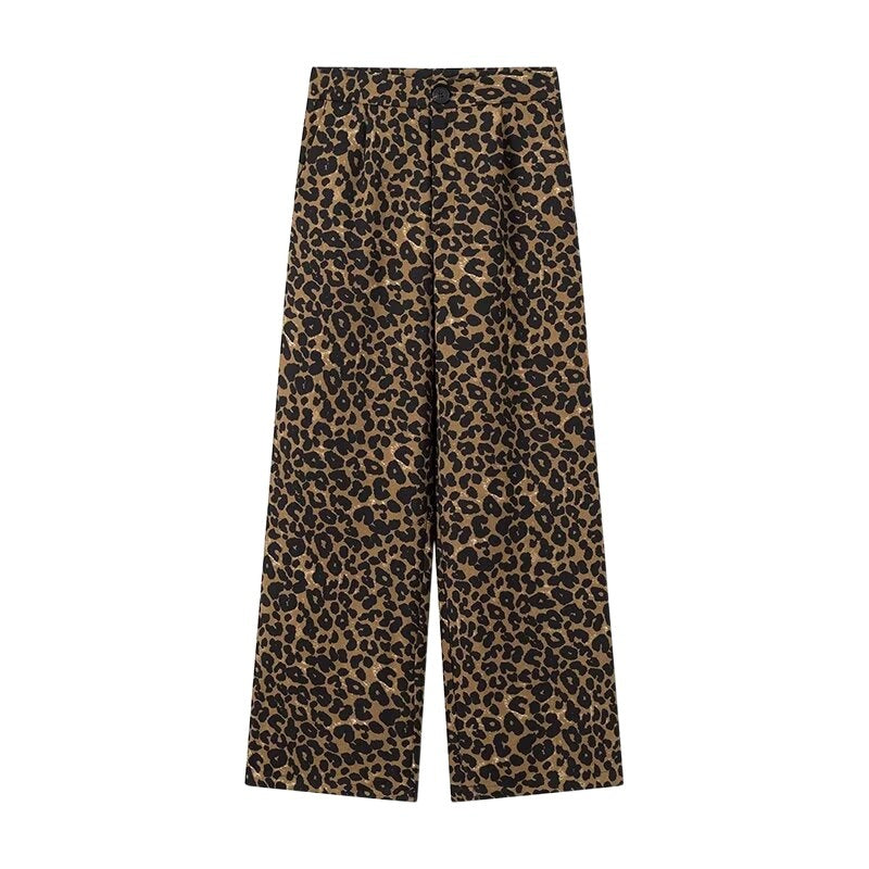 Style Women's Clothing French Fashion All-Match Casual Leopard Print Straight Wide Leg Long