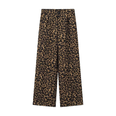 Style Women's Clothing French Fashion All-Match Casual Leopard Print Straight Wide Leg Long