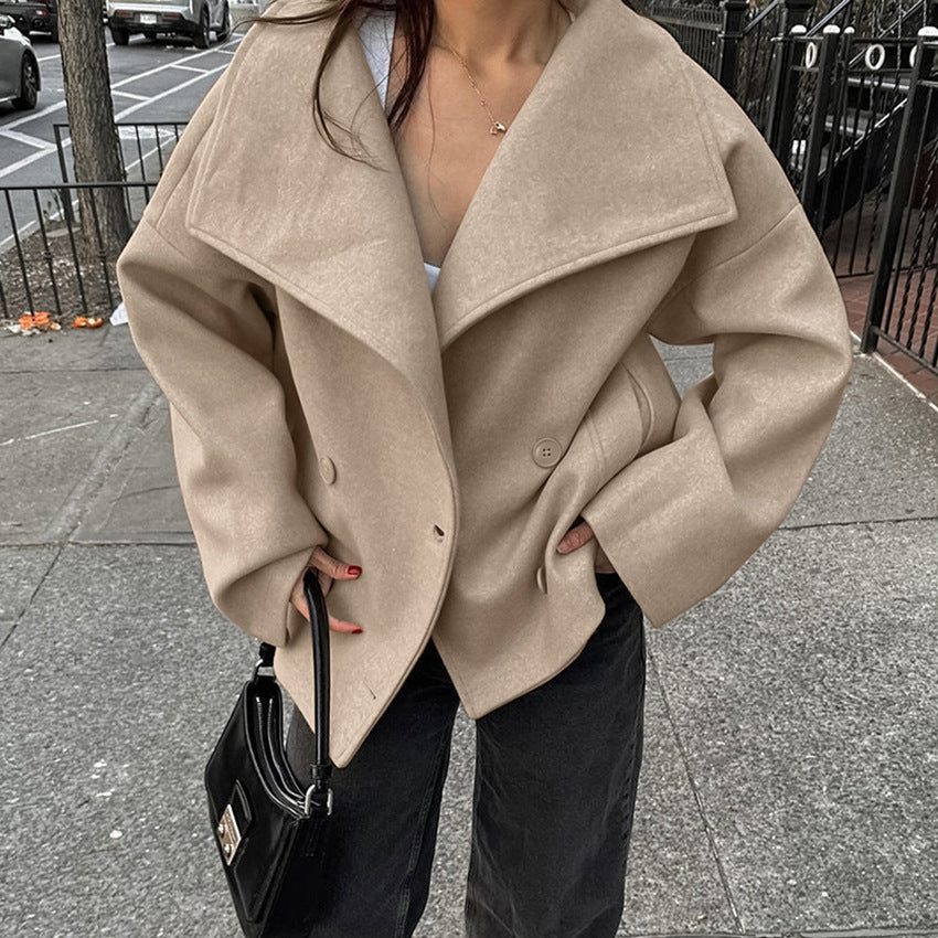 2000s fashion Commuter French Style Khaki Woolen Coat Women's 2024 Winter High-Grade Thickened Double-Breasted Lapel Coat Women's Clothing