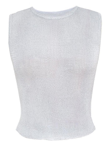 Sonicelife-Semi Sheer Metallic Tank Top