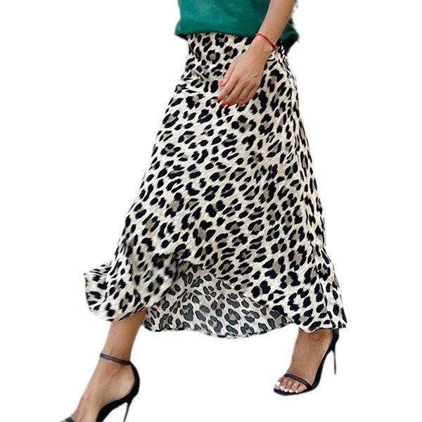 soulja boy outfits Women's Skirt Leopard Print Skirt Elastic Waist A- line Skirt 8091