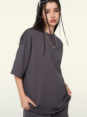 Sonicelife-Solid Color Frayed Half-Sleeved Trendy Tops