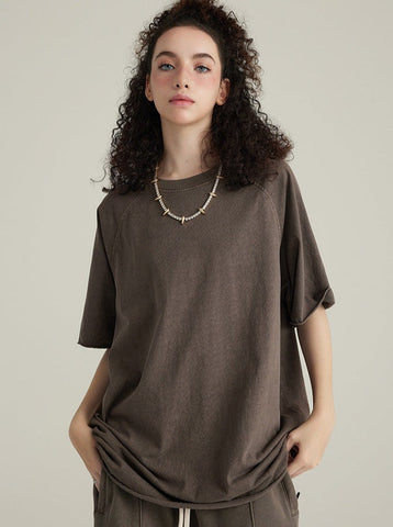 Sonicelife-Loose Brown Basic Solid Color Casual Shirt