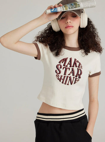 Sonicelife-Trendy Coffee Color Round Collar Sexy Top