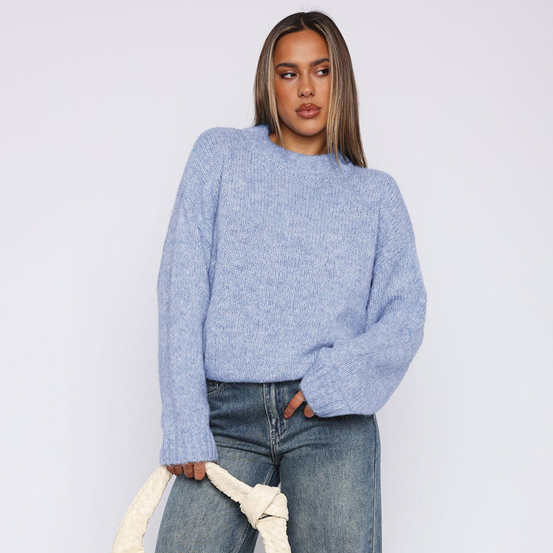 outfit ideas Autumn and Winter Women's Lazy Style Macaron Color Loose Sweater round Neck Versatile Fashion Sweater