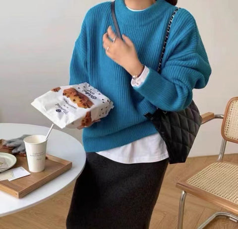 boy outfits Thick Sweater Women's Loose Outer Wear Autumn and Winter New Japanese round Neck Versatile Lazy Style Thick Wool Pullover Sweater