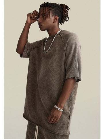 Sonicelife-Spring Brown Basic Plain Oversized Shirt