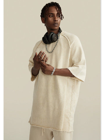 Sonicelife-Spring Beige Basic Plain Oversized Shirt