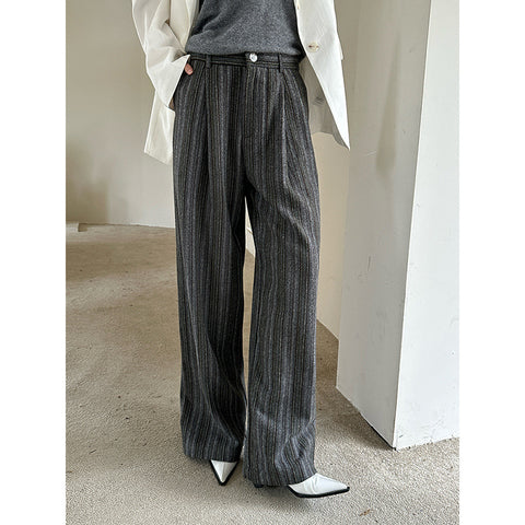 skater boy outfits Dtwo Autumn and Winter Contrast Color Stitching Striped Woolen Wool Mopping Pants Trousers Straight Pants Original Niche Design Women's Pants