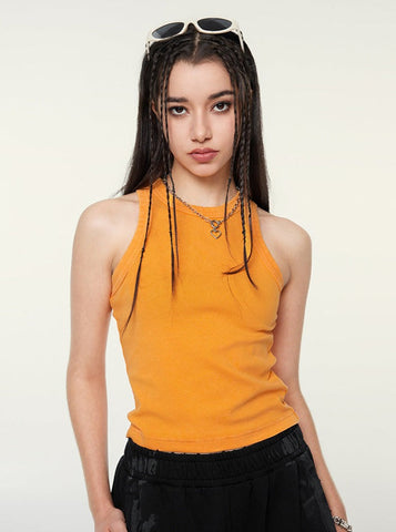 Sonicelife-Solid Color Halter Neck Tank Top