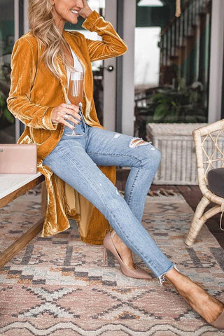 business casual outfits for women Autumn and Winter Street Hipster Women's Loose Gold Velvet Stretch Long Coat