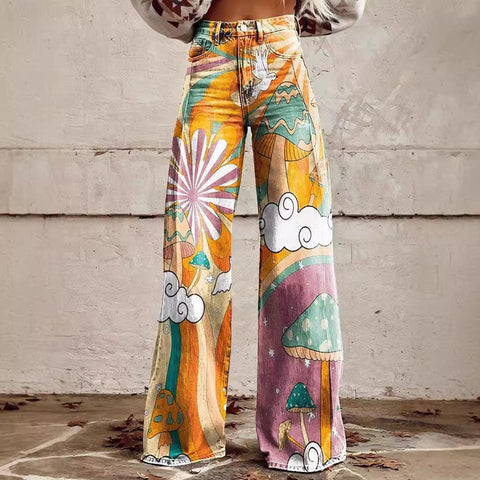 2000s fashion 2024 New 3D Thermal Transfer Flared Pants Simulation Denim Trousers Loose Pants