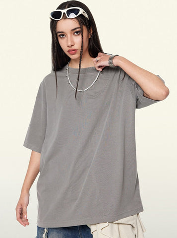 Sonicelife-Gray Trendy Vintage Short-Sleeved Loose T-Shirt